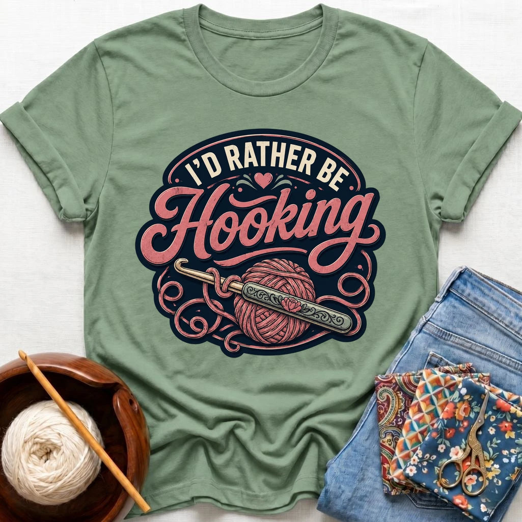 I´d Rather Be Hooking Badge T-Shirt
